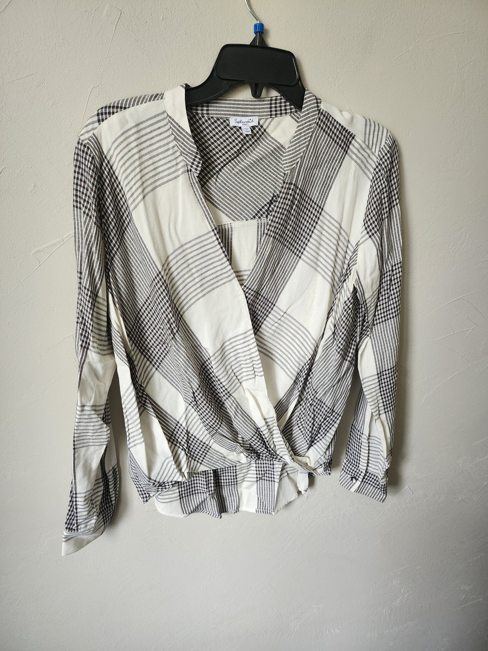 Splendid Black & White Plaid Wrap-Front Blouse Size Small